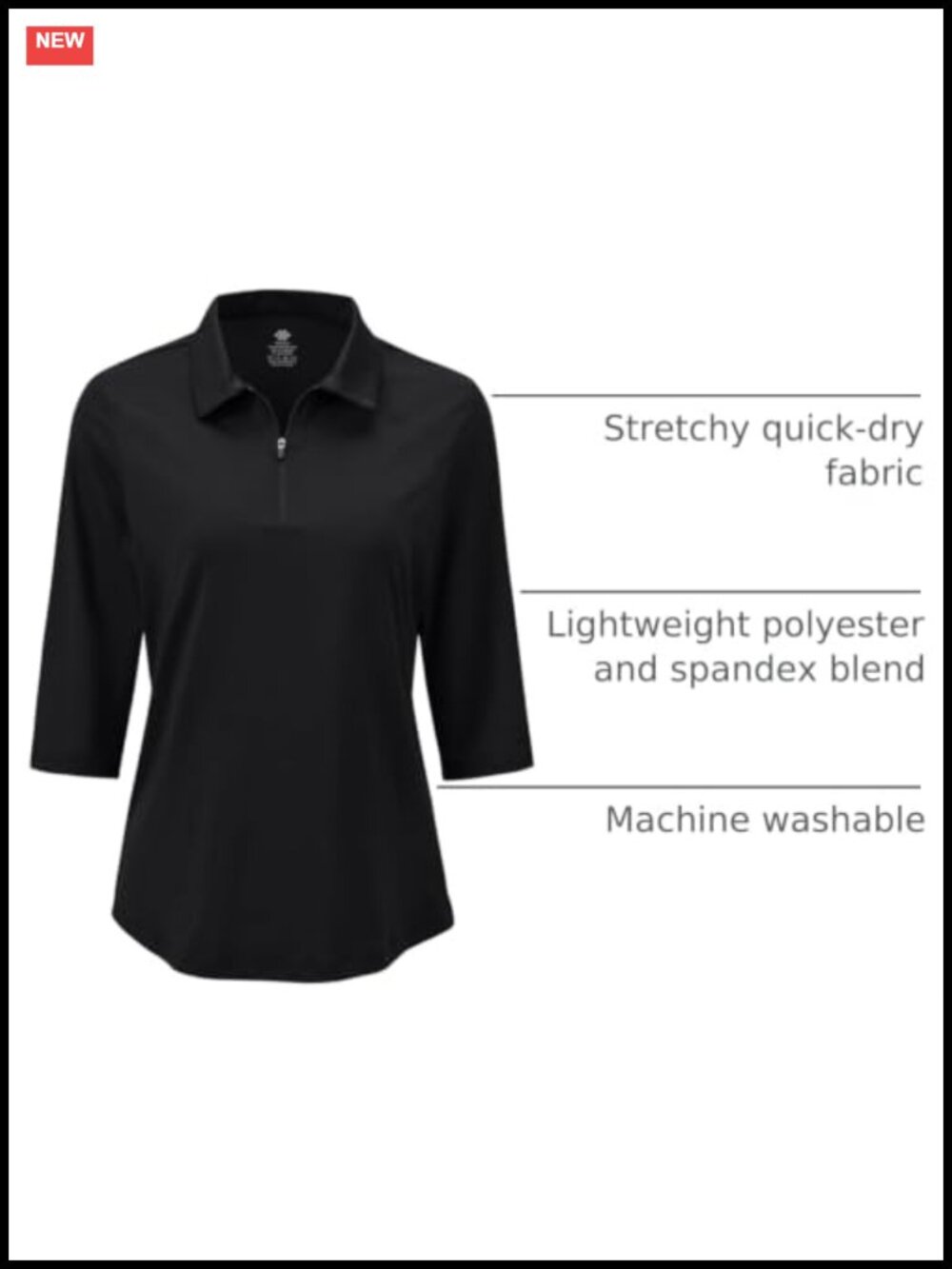 Women's 3/4 Sleeve Quarter Zip Golf Polo Quick Dry Athletic Top - Picture 3 of 6